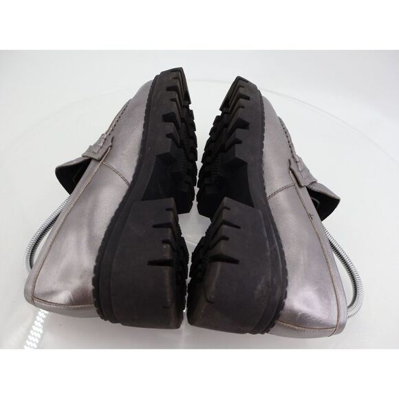 Free People Womens Lyra Lug Sole Penny Loafers Chunky Silver Leather 39 EU / 9 - Picture 10 of 14